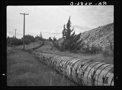 Water is precious in central Oregon and this irrigation flume comes a long way from the Deschutes River to help grow alfalfa. Oregon