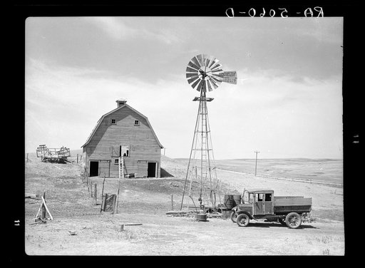Empty barns and idle trucks are found throughout the drought area. Beach, North Dakota