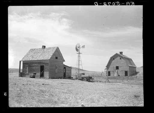 Typical farm in drought area. Beach, North Dakota