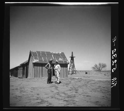 Dr. Cooke, chairman of drought committee, at abandoned farm near Guymon, Oklahoma. President's report