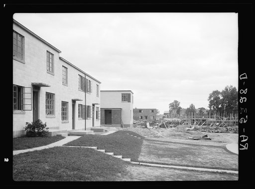 View showing completed and houses under construction at Greenbelt, Maryland