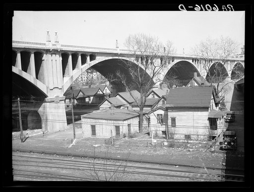 Housing under Wisconsin Avenue viaduct. Milwaukee, Wisconsin