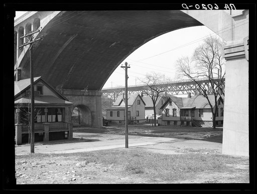 Housing under Wisconsin Avenue viaduct. Milwaukee, Wisconsin