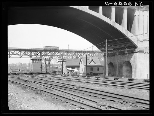 Housing under Wisconsin Avenue viaduct. Milwaukee, Wisconsin