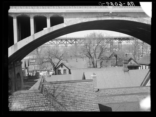 Housing under Wisconsin Avenue viaduct. Milwaukee, Wisconsin