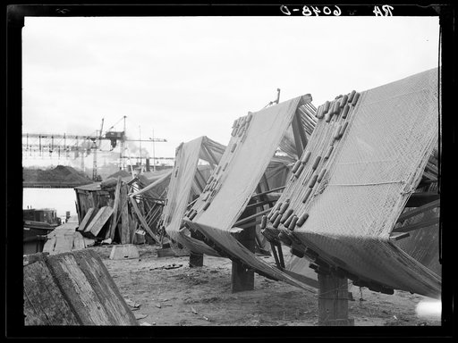 Fishing nets on drying reels. Jones Island. Milwaukee, Wisconsin