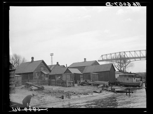 Group of fishing shacks. Jones Island. Milwaukee, Wisconsin