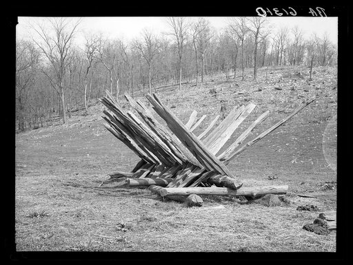 Hay crib used for storing fodder for feeding stock. Cuivre River recreational demonstration project near Troy. Missouri