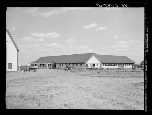Mule shed at Sunflower plantation, now under option by Resettlement Administration. Near Sunflower, Mississippi