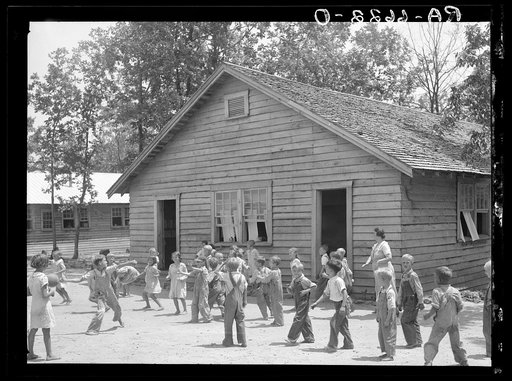 Schoolhouse and school scene at the Skyline Farms near Scottsboro, Alabama