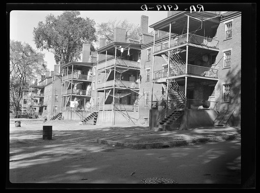 Rear of Amoskeag houses off Payson Street. Manchester, New Hampshire