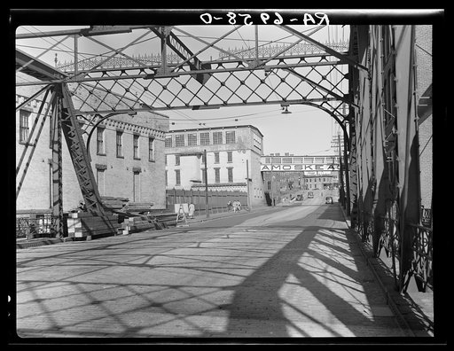 Granite Street Bridge view of Amoskeag mills. Manchester, New Hampshire