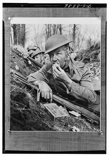 U.S. soldier eating field ration