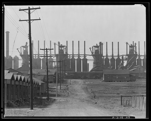 Steelmill and workers' houses. Birmingham, Alabama