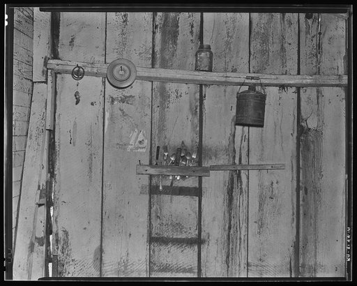 Kitchen wall in Bud Fields' house. Hale County, Alabama