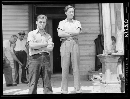 Striking field workers at the King Farm near Morrisville, Pennsylvania. These boys are very active in organizing the strike