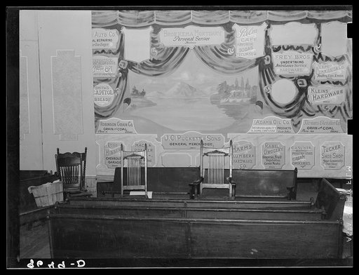 Interior of church in which farm family is living. Gage County, Nebraska