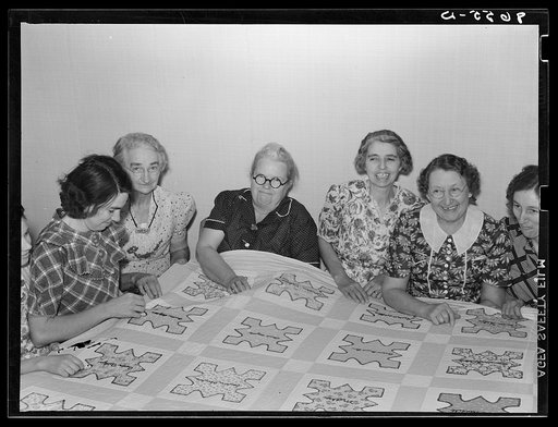 Ladies of the Helping Hand society working on quilt. Gage County, Nebraska