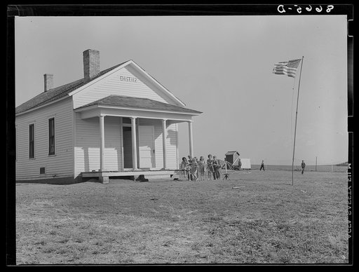 One-room schoolhouse. Seward County, Nebraska. Nebraska's school system is very little consolidated; these little white schools are on county crossroads throughout the state