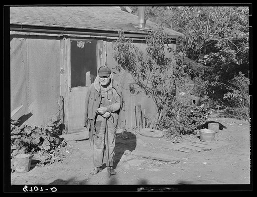 Blind old man who lives on farm operated by his two unmarried daughters. Coffey County, Kansas