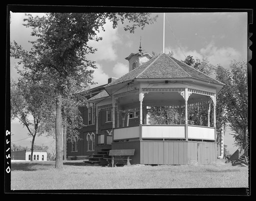 Bandstand on county courthouse lawn. Oskaloosa, Kansas