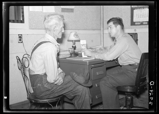 Farmer applying to Farm Security Administration county supervisor for rehabilitation loan. Oskaloosa, Kansas