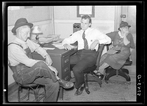 Farmer applying to county supervisor for Farm Security Administration loan. Oskaloosa, Kansas