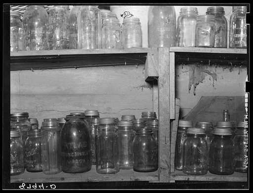 Empty jars in storage cellar. Republic County, Kansas