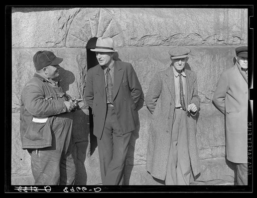 Men standing in front of the city hall. Omaha, Nebraska
