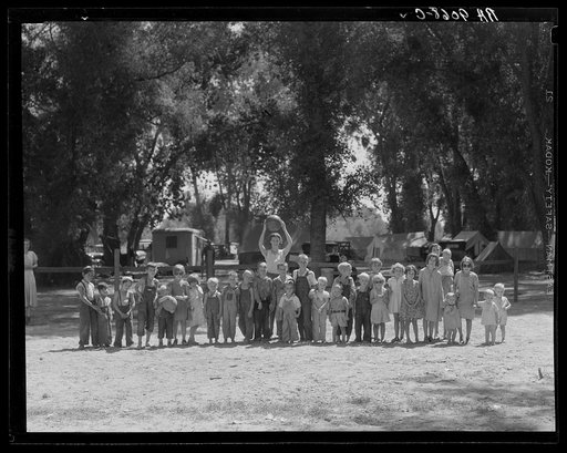 Marysville camp for migrants. Supervised play for the children is part of the child welfare program at the Resettlement Administration camp. California