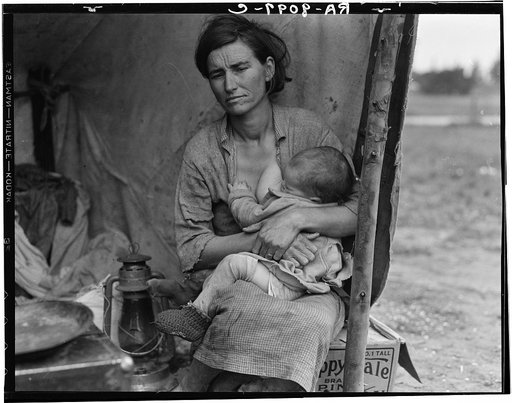 Migrant agricultural worker's family. Seven hungry children. Mother aged thirty-two. Father is native Californian. Nipomo, California