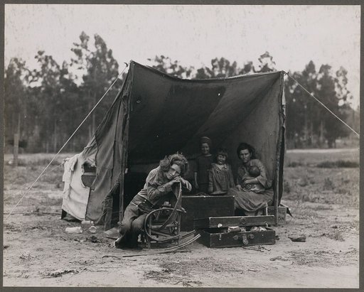 Migrant agricultural worker's family. Seven hungry children. Mother aged thirty-two. Father is native Californian. Nipomo, California