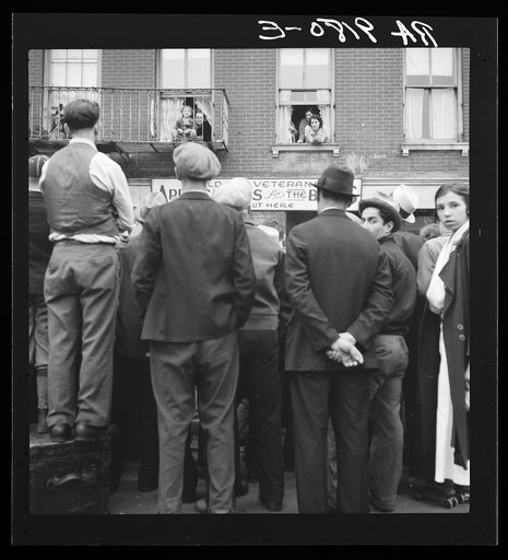 Crowds around post office. Lower East Side, New York