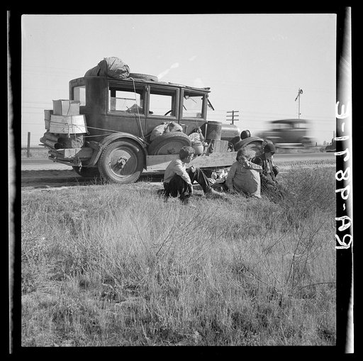 Depression refugee family from Tulsa, Oklahoma. Arrived in California June 1936. Mother and three half-grown children; no father. "Anybody as wants to work can get by. But if a person loses their faith in the soil like so many of them back there in Oklahoma, then there ain't no hope for them. We're 