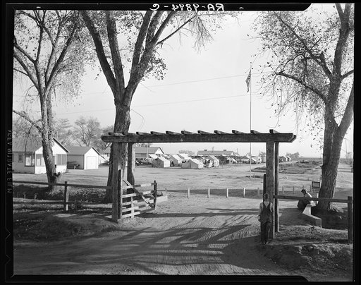 Entrance and view of Kern migrant camp. California