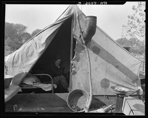 Home of Tennessee family of seven, now migratory workers living in camp outside of Sacramento, California. Father was coal miner in Tennessee but when the mines were not working received two days a week relief work. "Thought we could make it better out here"