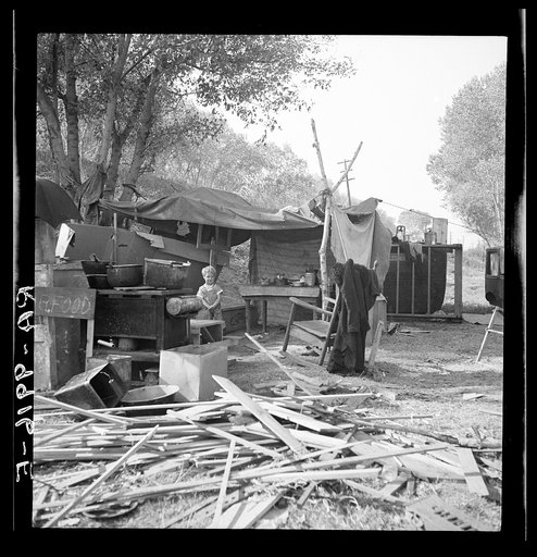 Destitute family. American River camp, Sacramento, California