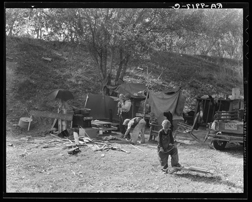 Destitute family. American River camp. Five children aged two to seventeen. Near Sacramento California
