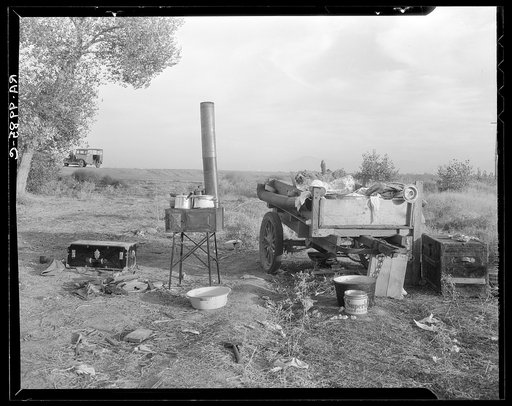 Migratory workers' "kitchen" near Shafter. Kern County, California. Squatters' camp