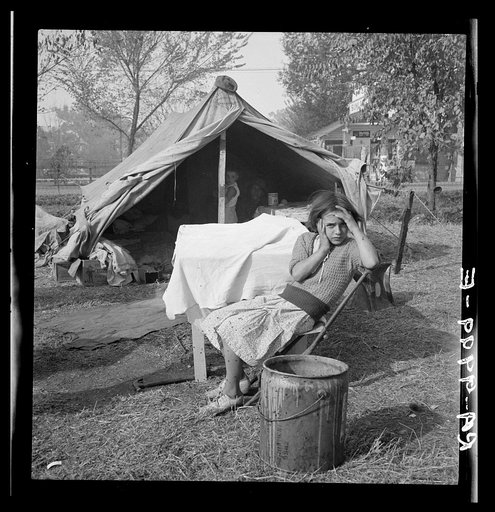 Children and home of migratory cotton workers. Migratory camp, southern San Joaquin Valley, California