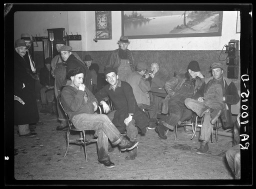 Typical scene in pool and beer hall. Spencer, Iowa. Farmers come in from country on Saturday and the pool halls are usually crowded. Women are rarely seen in these halls