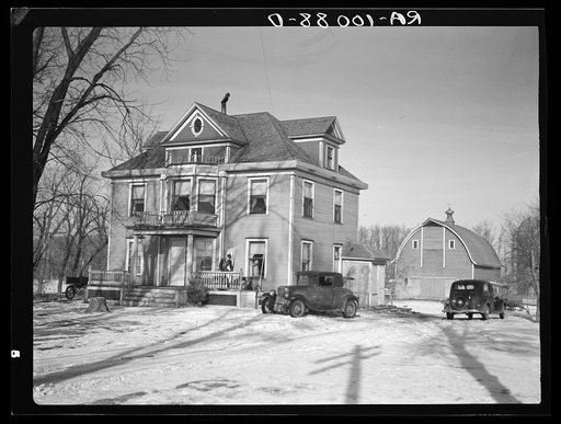 House of H.H. Tripp farm. Rents from mother on crop share lease. Two hundred acres of land near Dickens, Iowa. House was undergoing repairs