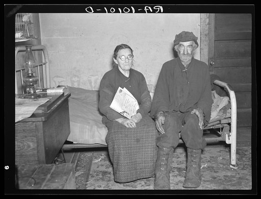 William Hubbard, seventy-five, and his wife, one of the oldest residents in Emmet County, Iowa. He has rented farms and also worked as hired hand, but is too old to work now. He owns one acre of land