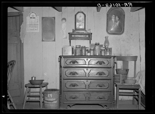 Interior of William Ballou's log cabin near Marseilles, Illinois