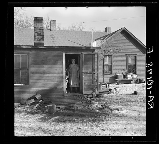 Backyard of James Simmons' farmhouse which he rents from an insurance company. Simmons is a tenant farmer with ten children. Near Marseilles, Illinois