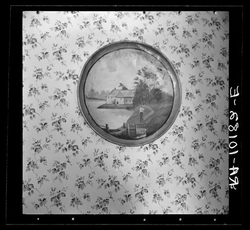 Primitive painted tray in house of Fred Morgenflash, farmer near Marseilles, Illinois