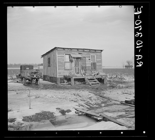 Farmhouse evacuated during the flood. Cache, Illinois. Note dog still guarding house