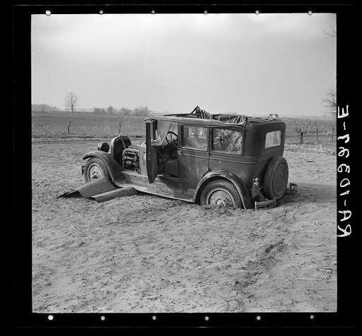 Automobile after the flood on Mackey Ferry Road near Mount Vernon, Indiana