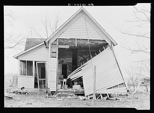 Side of Indiana farmhouse torn away by flood waters on Mackey Ferry Road. Near Mount Vernon