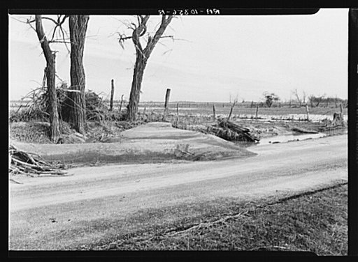 Soil washed from field and deposited on the road. Point Township, Posey County, Indiana. 1937 flood